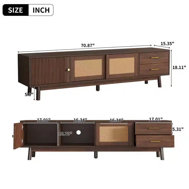 Clihome Mid Century Modern TV Stand for 80 TVs, Entertainment Center with Sliding Doors and Drawers, TV Table with Storage for Living Room