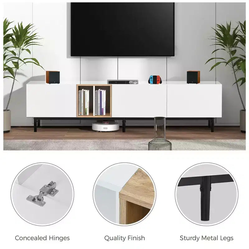 Clihome Modern TV Stand for 80'' TV with 3 Doors, Media Console Table, Entertainment Center with Large Storage Cabinet for Living Room