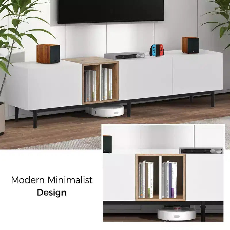 Clihome Modern TV Stand for 80'' TV with 3 Doors, Media Console Table, Entertainment Center with Large Storage Cabinet for Living Room