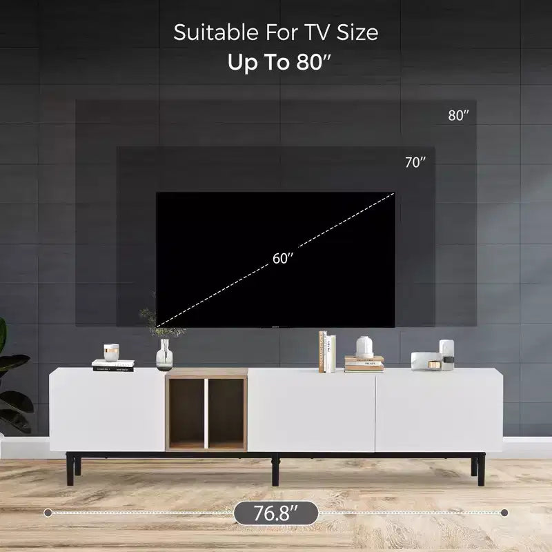 Clihome Modern TV Stand for 80'' TV with 3 Doors, Media Console Table, Entertainment Center with Large Storage Cabinet for Living Room