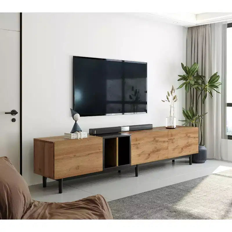 Clihome Modern TV Stand for 80'' TV with 3 Doors, Media Console Table, Entertainment Center with Large Storage Cabinet for Living Room