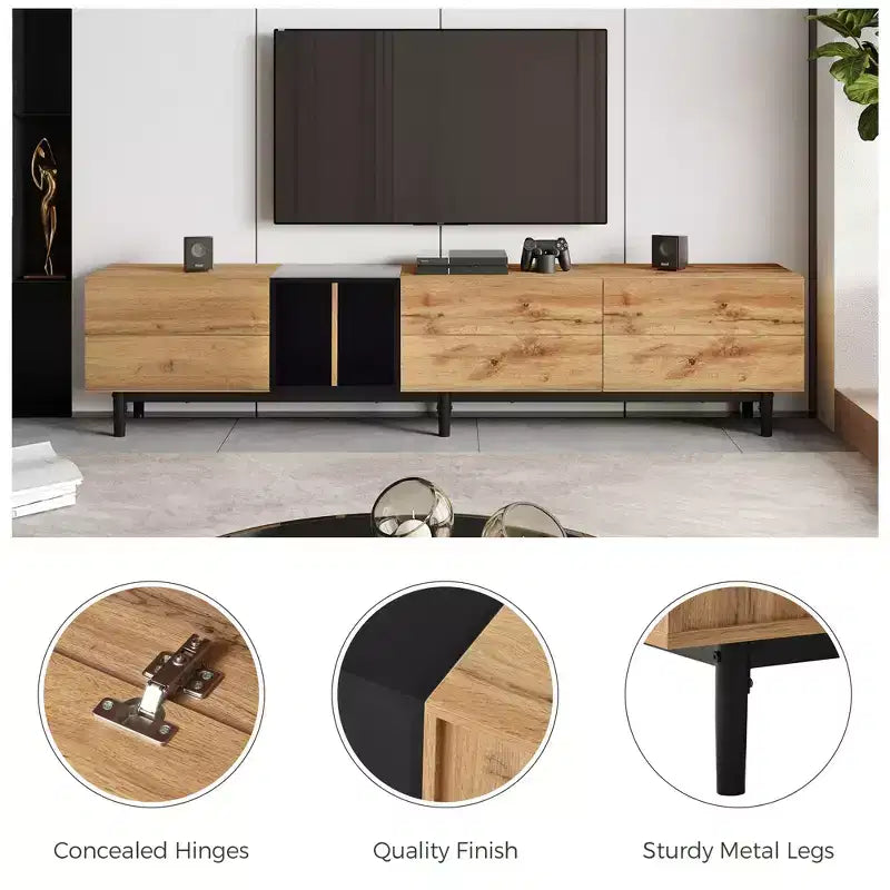 Clihome Modern TV Stand for 80'' TV with 3 Doors, Media Console Table, Entertainment Center with Large Storage Cabinet for Living Room