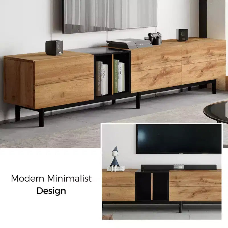 Clihome Modern TV Stand for 80'' TV with 3 Doors, Media Console Table, Entertainment Center with Large Storage Cabinet for Living Room