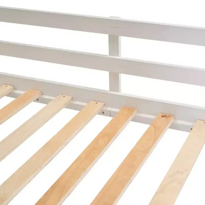 Twin Size Bunk Bed Playful Loft Bed Kids House Bed with Ladder, Slide & Roof, White & Brown - ModernLuxe