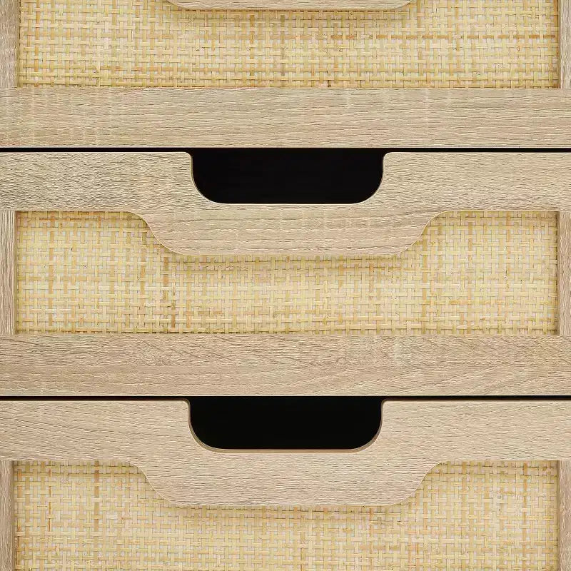 Rattan Nightstand C Boho Accent Table with Rattan Drawers & Metal Legs