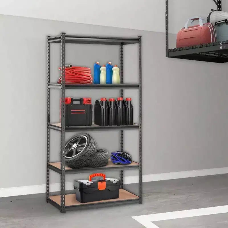 5 - Tier Heavy Duty Metal Shelves 2000 lbs Black Garage Kitchen Pantry Basement Laundry Storage Rack 36x18x72 Inch