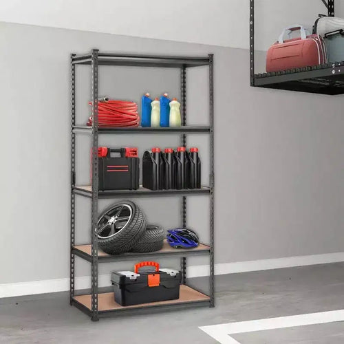 5 - Tier Heavy Duty Metal Shelves 2000 lbs Black Garage Kitchen Pantry Basement Laundry Storage Rack 36x18x72 Inch