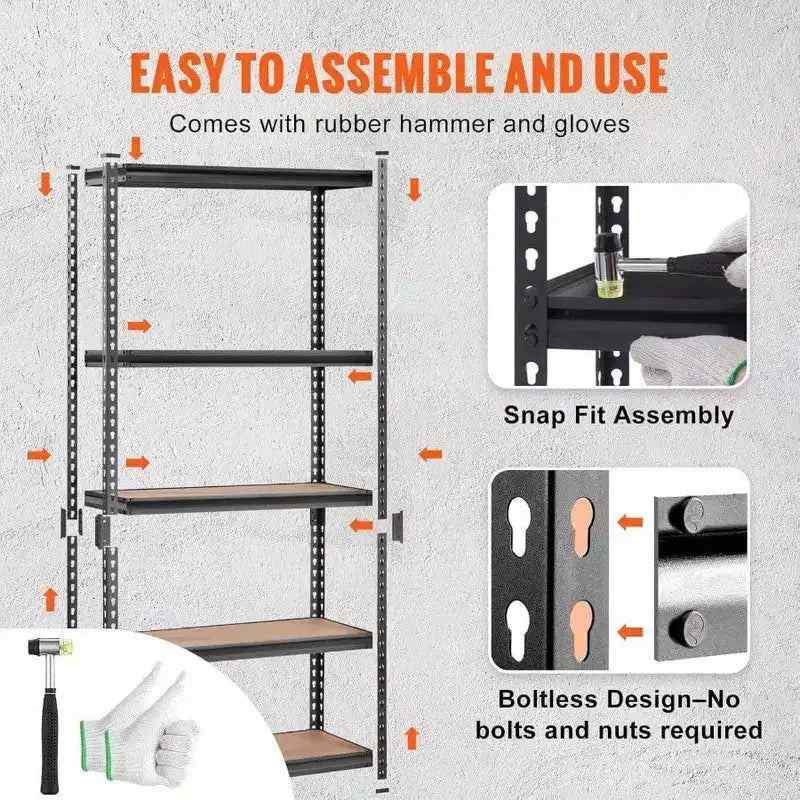 5 - Tier Heavy Duty Metal Shelves 2000 lbs Black Garage Kitchen Pantry Basement Laundry Storage Rack 36x18x72 Inch