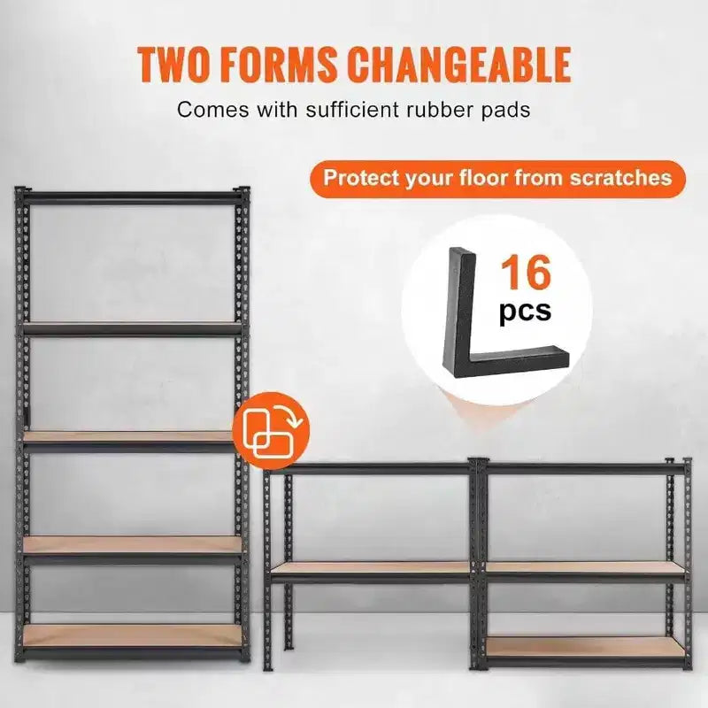 5 - Tier Heavy Duty Metal Shelves 2000 lbs Black Garage Kitchen Pantry Basement Laundry Storage Rack 36x18x72 Inch