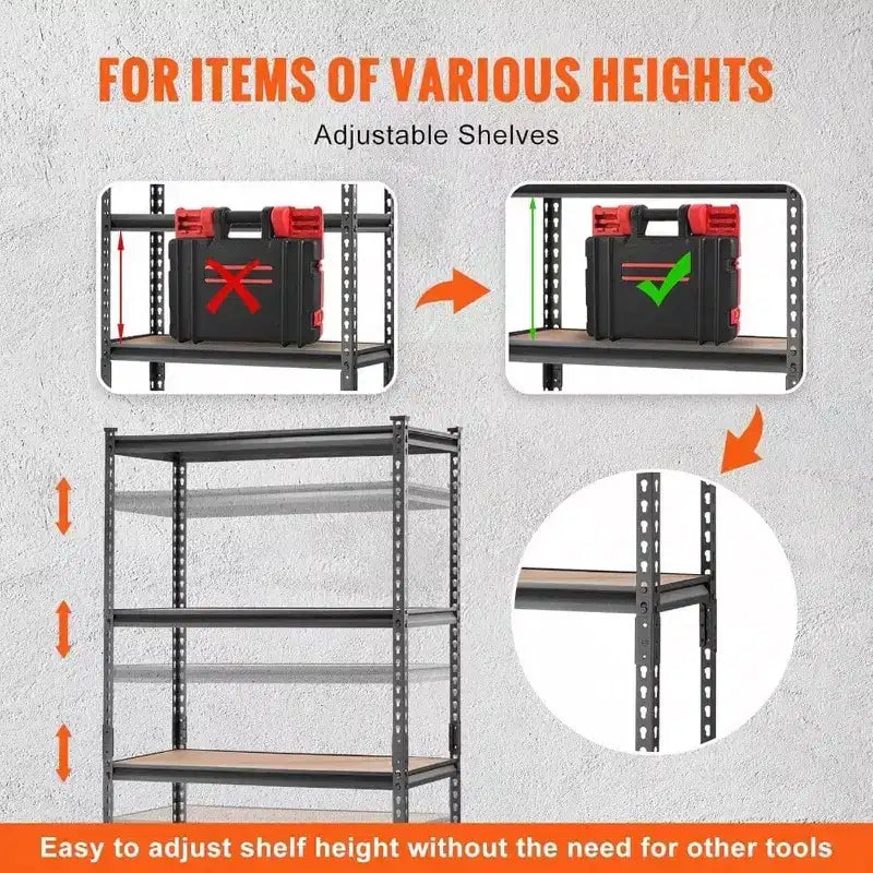 5 - Tier Heavy Duty Metal Shelves 2000 lbs Black Garage Kitchen Pantry Basement Laundry Storage Rack 36x18x72 Inch