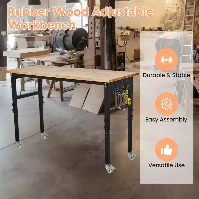 48 Adjustable Workbench with Scale, Pegboard and 6 Hooks, 29.5 - 39.4 Adjustable Height, 2200 LBS Load Capacity Portable Worktable for Workshop