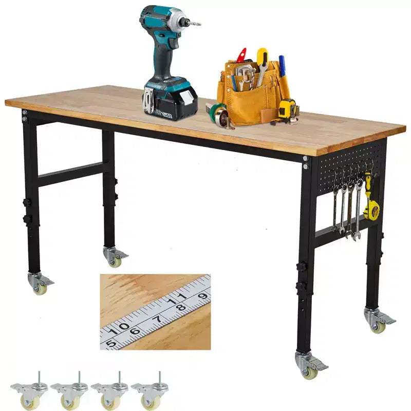 48 Adjustable Workbench with Scale, Pegboard and 6 Hooks, 29.5 - 39.4 Adjustable Height, 2200 LBS Load Capacity Portable Worktable for Workshop
