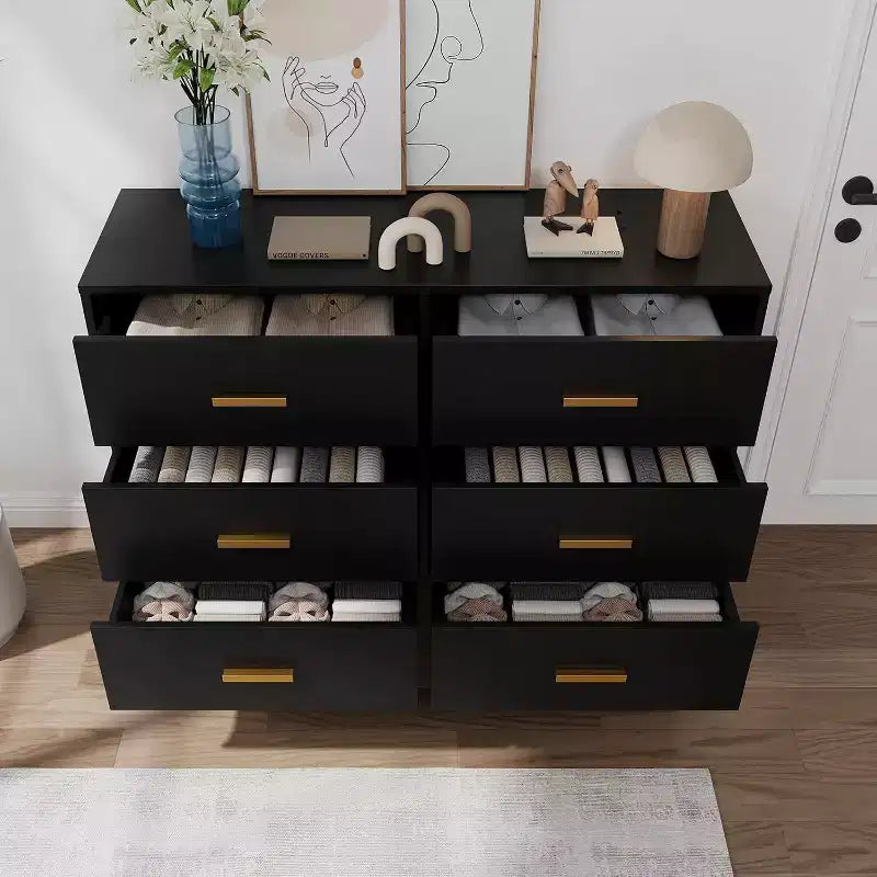 Acekool 6 Drawer Dresser, Modern Chest with Gold Handles and Legs, Storage Cabinet for Bedroom or Living Room