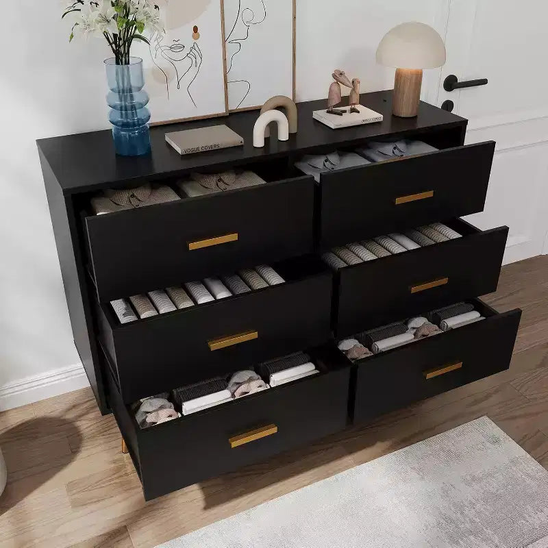 Acekool 6 Drawer Dresser, Modern Chest with Gold Handles and Legs, Storage Cabinet for Bedroom or Living Room
