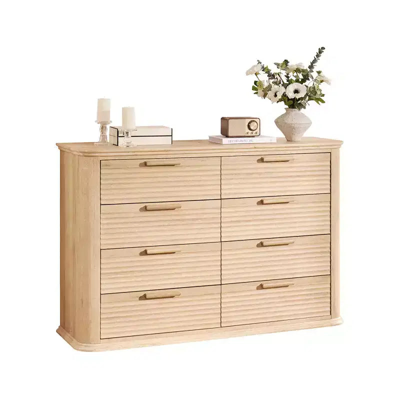 Zeus & Ruta Fluted 52 Modern Wood Dresser with 8 Drawers, Curved Design for Living Room & Hallway Storage
