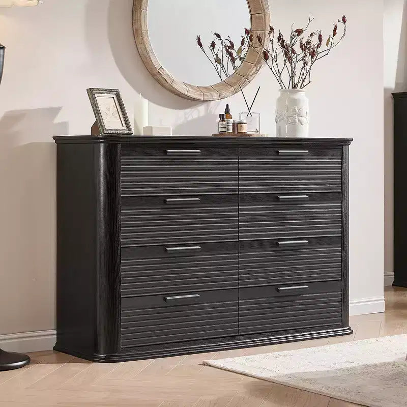 Zeus & Ruta Fluted 52 Modern Wood Dresser with 8 Drawers, Curved Design for Living Room & Hallway Storage