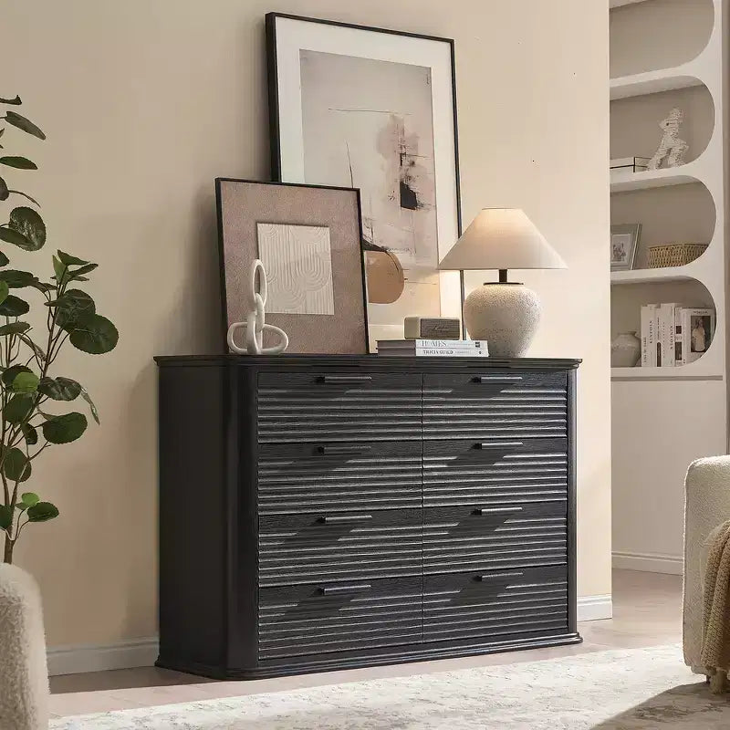 Zeus & Ruta Fluted 52 Modern Wood Dresser with 8 Drawers, Curved Design for Living Room & Hallway Storage