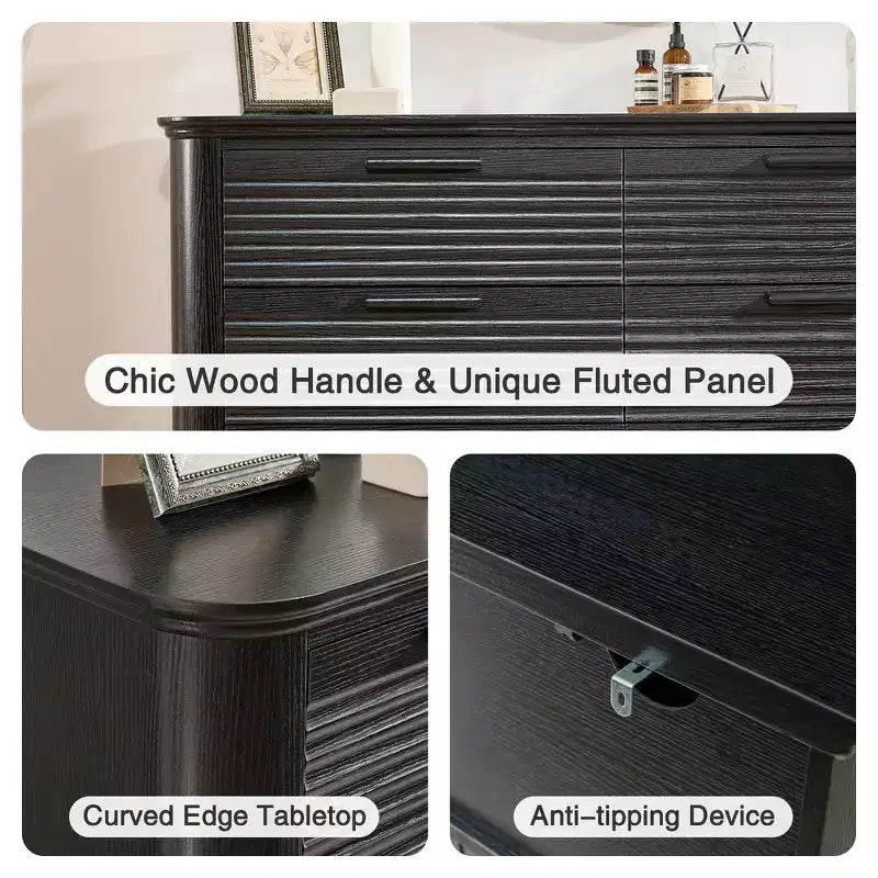 Zeus & Ruta Fluted 52 Modern Wood Dresser with 8 Drawers, Curved Design for Living Room & Hallway Storage