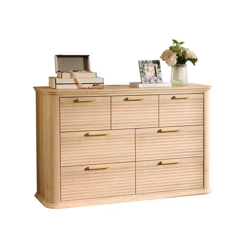 Zeus & Ruta Fluted 52 Modern Wood Dresser with 7 Drawers, Curved Design for Living Room & Hallway Storage