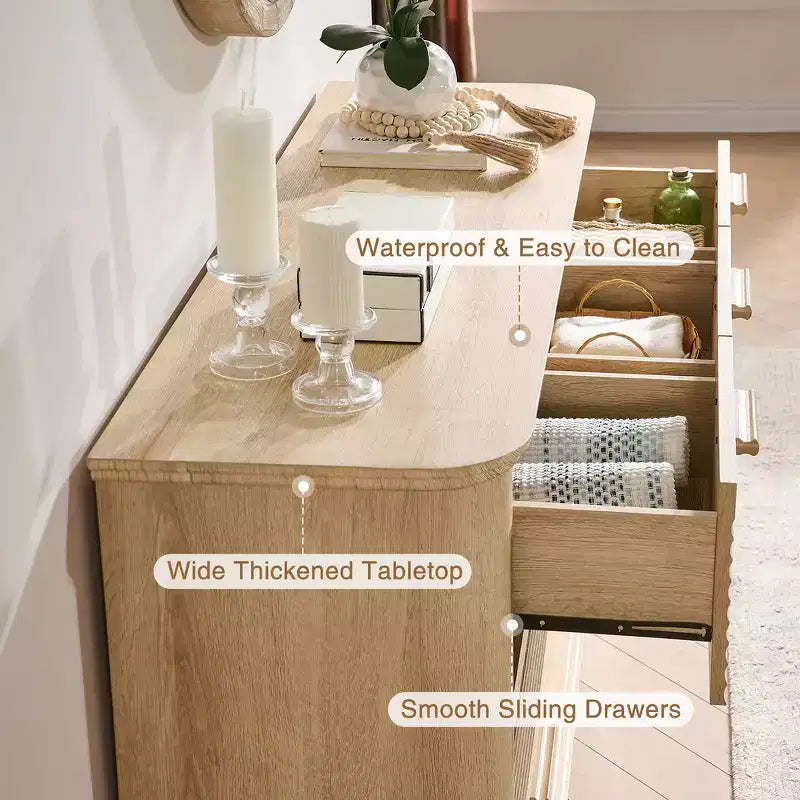 Zeus & Ruta Fluted 52 Modern Wood Dresser with 7 Drawers, Curved Design for Living Room & Hallway Storage