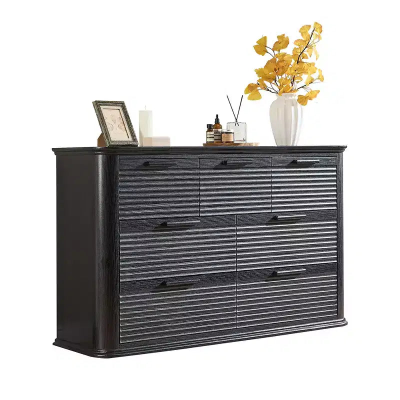 Zeus & Ruta Fluted 52 Modern Wood Dresser with 7 Drawers, Curved Design for Living Room & Hallway Storage