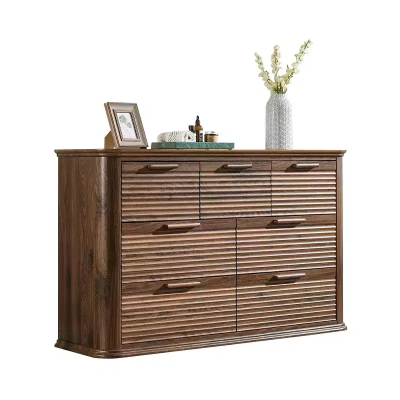 Zeus & Ruta Fluted 52 Modern Wood Dresser with 7 Drawers, Curved Design for Living Room & Hallway Storage