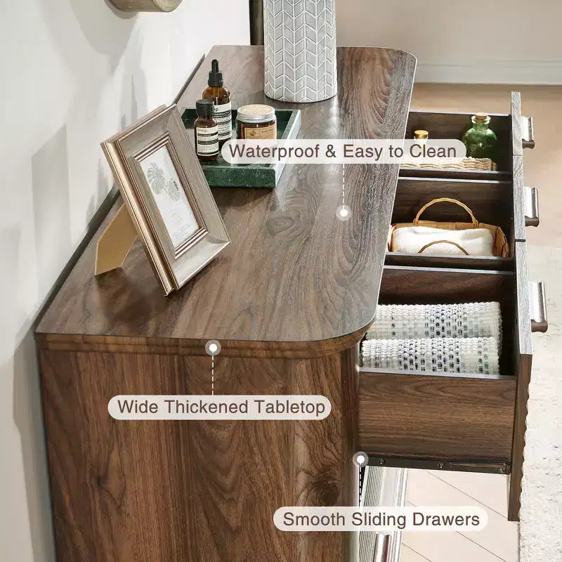 Zeus & Ruta Fluted 52 Modern Wood Dresser with 7 Drawers, Curved Design for Living Room & Hallway Storage