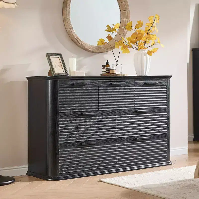 Zeus & Ruta Fluted 52 Modern Wood Dresser with 7 Drawers, Curved Design for Living Room & Hallway Storage
