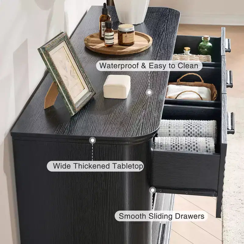 Zeus & Ruta Fluted 52 Modern Wood Dresser with 7 Drawers, Curved Design for Living Room & Hallway Storage