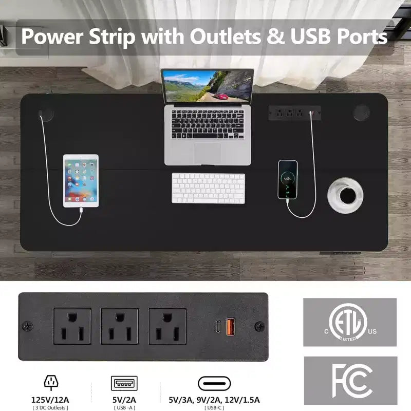 70'' x 27'' Elec-Standing-Desk Adjustable-Height w/Charging Station|Wheels|2 USB Ports|3 Power Outlets f/Home/Office (Wheels additional 2.5)