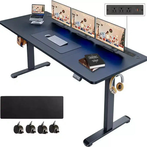 70'' x 27'' Elec-Standing-Desk Adjustable-Height w/Charging Station|Wheels|2 USB Ports|3 Power Outlets f/Home/Office (Wheels additional 2.5)