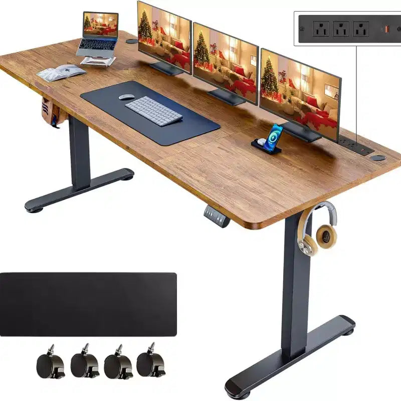 70'' x 27'' Elec-Standing-Desk Adjustable-Height w/Charging Station|Wheels|2 USB Ports|3 Power Outlets f/Home/Office (Wheels additional 2.5)