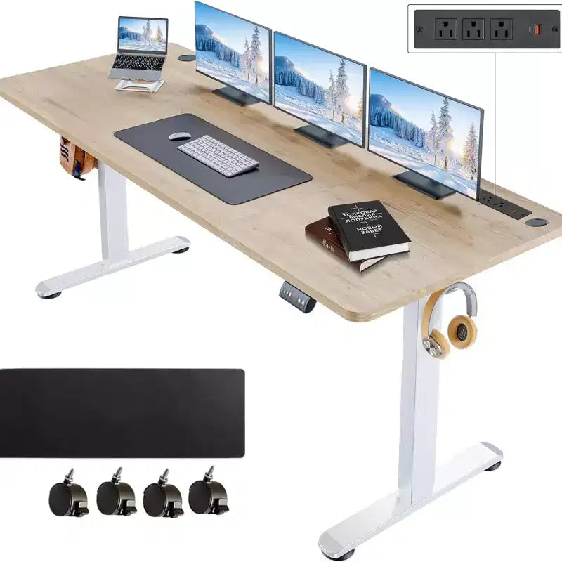 70'' x 27'' Elec-Standing-Desk Adjustable-Height w/Charging Station|Wheels|2 USB Ports|3 Power Outlets f/Home/Office (Wheels additional 2.5)