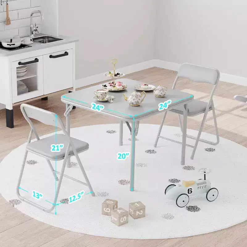 Acekool 3-Piece Folding Table and Chairs Set, Portable Kids Table with Soft Cushion Seats, No Assembly