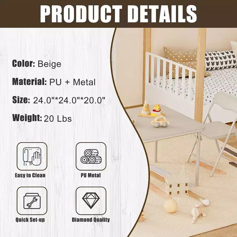 Acekool 3-Piece Folding Table and Chairs Set, Portable Kids Table with Soft Cushion Seats, No Assembly