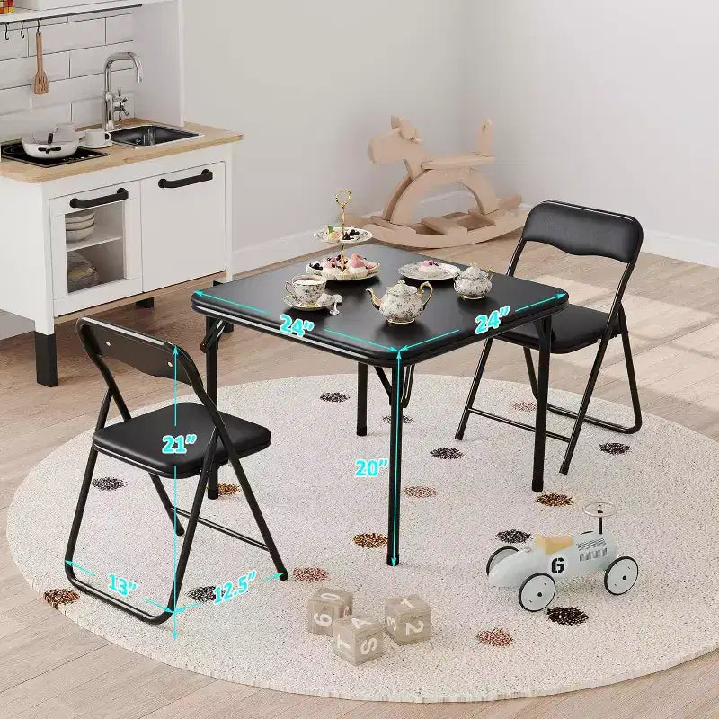 Acekool 3-Piece Folding Table and Chairs Set, Portable Kids Table with Soft Cushion Seats, No Assembly