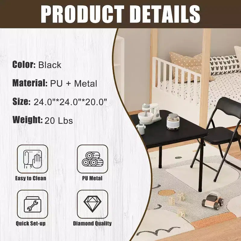 Acekool 3-Piece Folding Table and Chairs Set, Portable Kids Table with Soft Cushion Seats, No Assembly