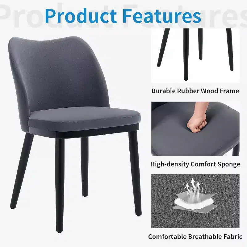 Set of 2 Modern Fabric Dining Chairs: Padded Seat, Wood Legs - Versatile Side Chairs for Kitchen, Dining Room, Restaurant, Cafe & Living Room.