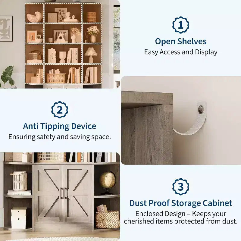 Modern 75 Tall 6-Tier Kids' Bookshelf with Cabinet & Doors - Wooden Storage Organizer & Display for Bedroom, Living Room & Home Office.