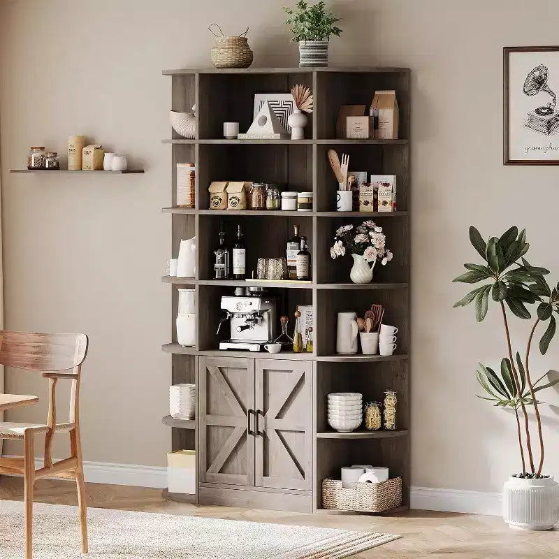 Modern 75 Tall 6-Tier Kids' Bookshelf with Cabinet & Doors - Wooden Storage Organizer & Display for Bedroom, Living Room & Home Office.