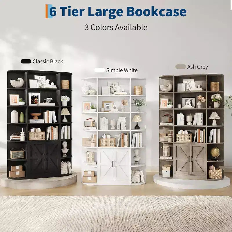Modern 75 Tall 6-Tier Kids' Bookshelf with Cabinet & Doors - Wooden Storage Organizer & Display for Bedroom, Living Room & Home Office.
