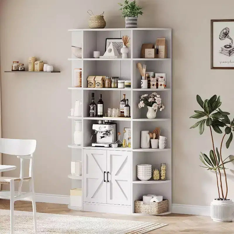 Modern 75 Tall 6-Tier Kids' Bookshelf with Cabinet & Doors - Wooden Storage Organizer & Display for Bedroom, Living Room & Home Office.