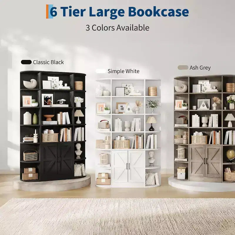 Modern 75 Tall 6-Tier Kids' Bookshelf with Cabinet & Doors - Wooden Storage Organizer & Display for Bedroom, Living Room & Home Office.