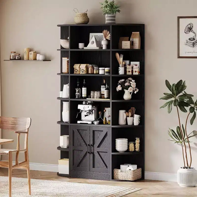 Modern 75 Tall 6-Tier Kids' Bookshelf with Cabinet & Doors - Wooden Storage Organizer & Display for Bedroom, Living Room & Home Office.