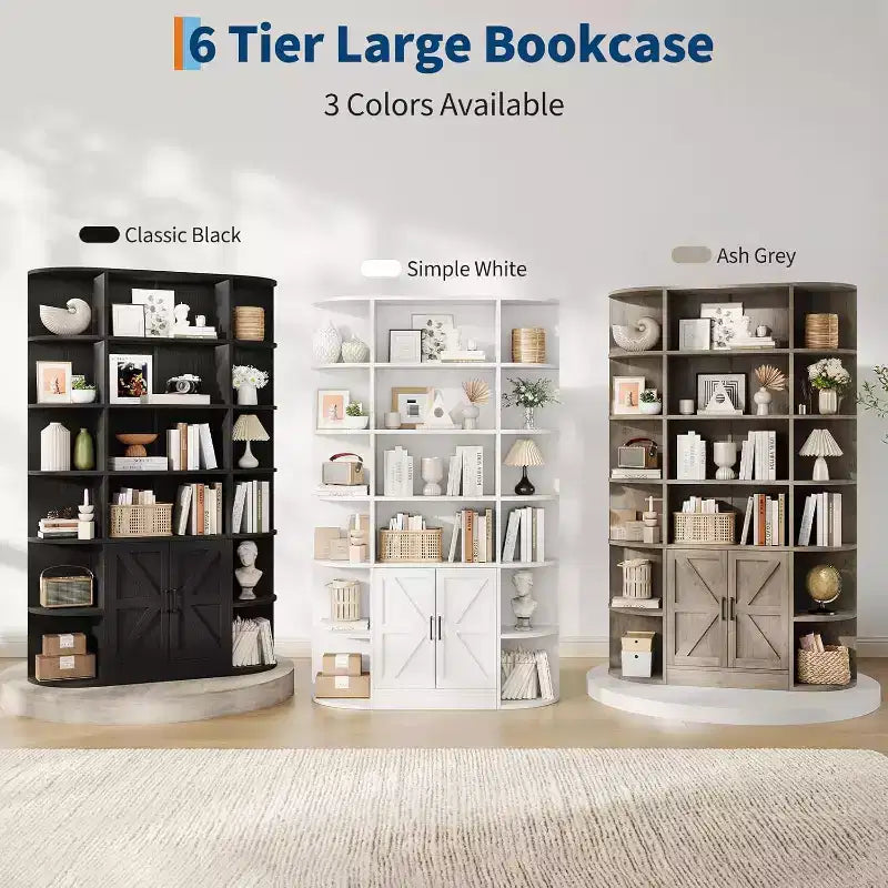 Modern 75 Tall 6-Tier Kids' Bookshelf with Cabinet & Doors - Wooden Storage Organizer & Display for Bedroom, Living Room & Home Office.