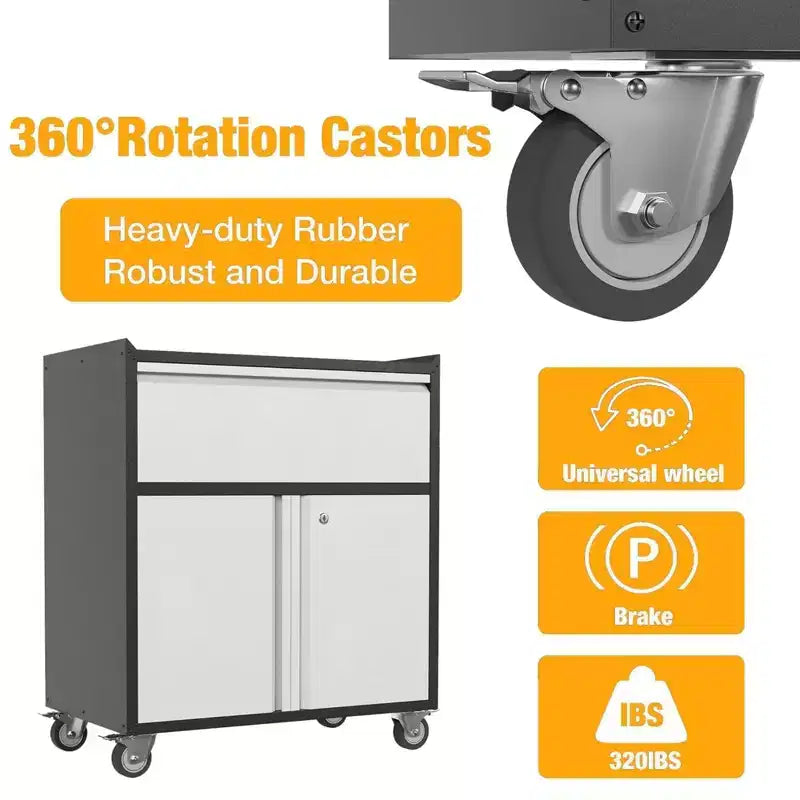 Garvee Rolling Tool Cabinet, Heavy Duty Toolbox with Wheels and Drawers for Garage, Office, Black/Gray