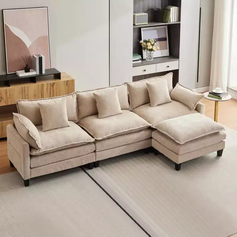 Acekool Oversized L Shaped Sectional Sofa, Modular Chenille 3 Seater Couch with Deep Seat and Ottoman, Comfy Convertible Sofa for Living Room
