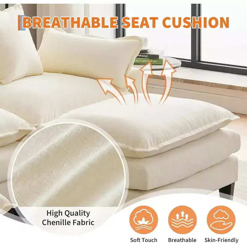Acekool Oversized L Shaped Sectional Sofa, Modular Chenille 3 Seater Couch with Deep Seat and Ottoman, Comfy Convertible Sofa for Living Room