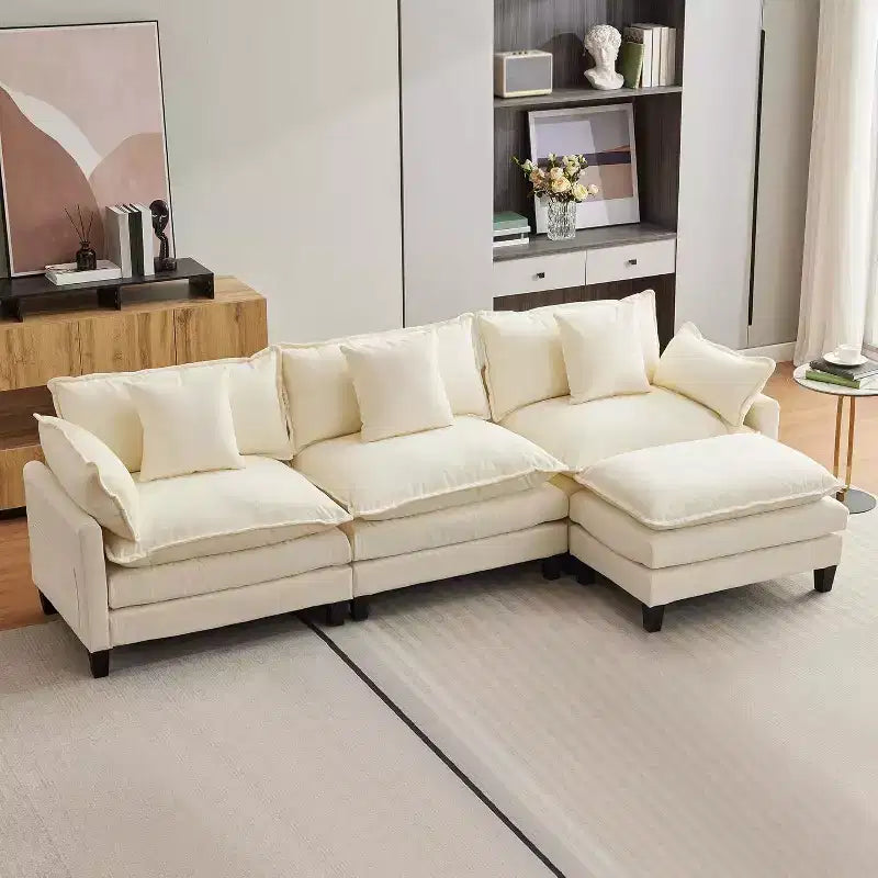 Acekool Oversized L Shaped Sectional Sofa, Modular Chenille 3 Seater Couch with Deep Seat and Ottoman, Comfy Convertible Sofa for Living Room