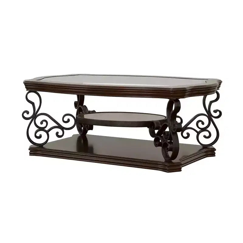 Coaster,Laney 1-shelf Glass Top Rectangular Coffee Table Deep Merlot